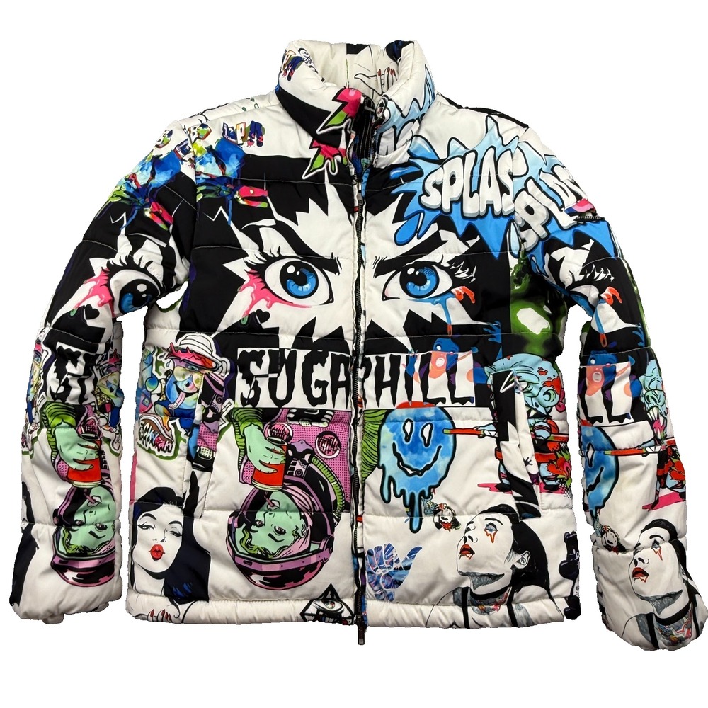 AOP Sugarhill Blizzard Psycho Puffer Jacket Mens Small Streetwear All Over Print